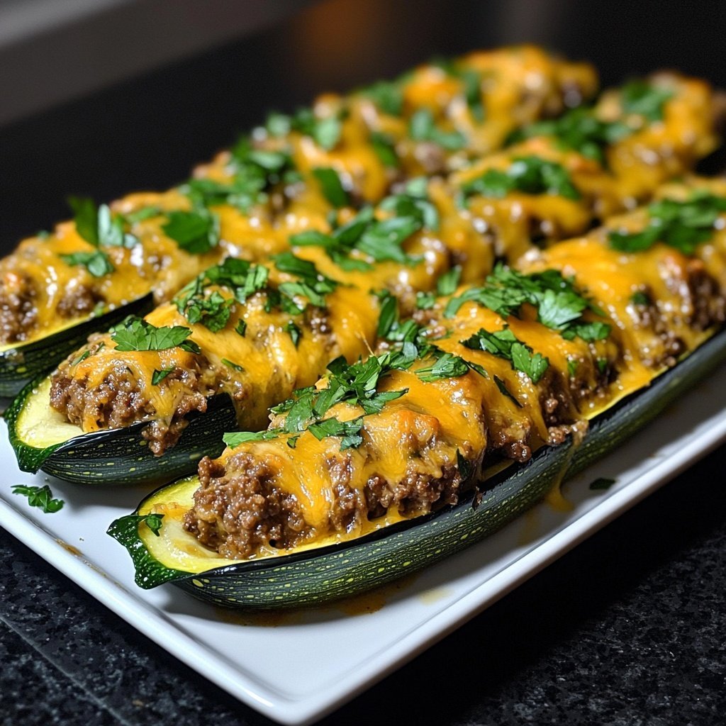 Ground Beef Stuffed Zucchini