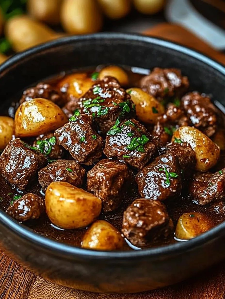 Slow Cooker Garlic Butter Beef Bites & Potatoes