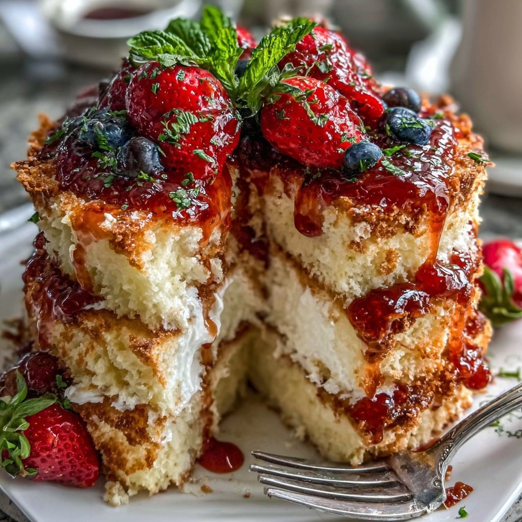 Strawberry Angel Food Cake Dessert With Berries