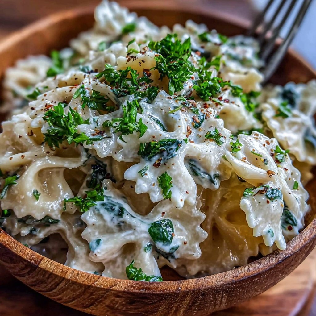 Bow Tie Pasta With Spinach Alfredo